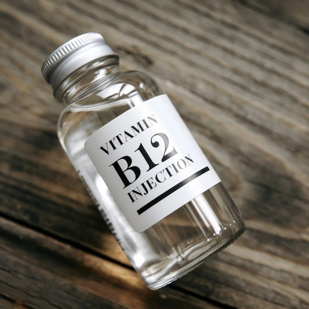 Vitamin B12 injection vial for wellness therapy treatments