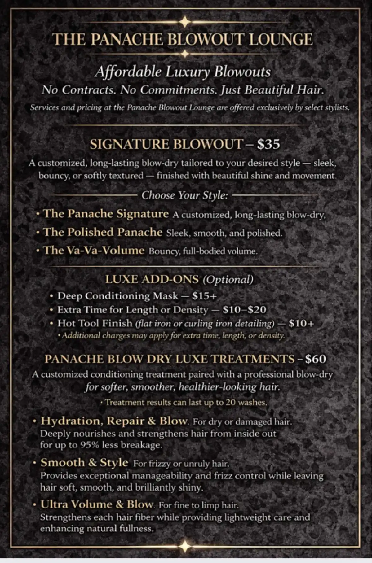 Signature Blowout service menu and pricing information